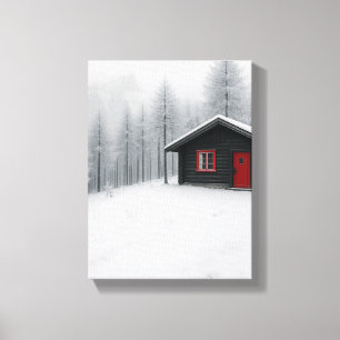 Impressão Em Tela Cabina de inverno na paisagem minimalista da flore