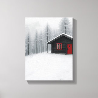 Impressão Em Tela Cabina de inverno na paisagem minimalista da flore