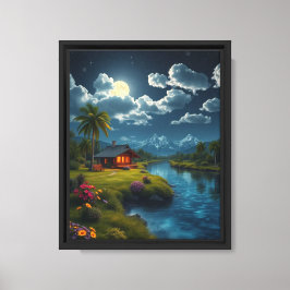 Impressão Em Tela Cabina iluminada pelo rio - Nature Wall Art