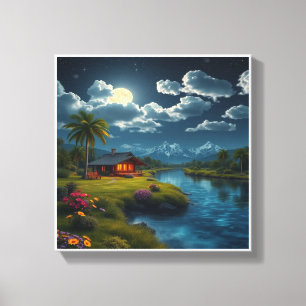 Impressão Em Tela Cabina iluminada pelo rio - Nature Wall Art.