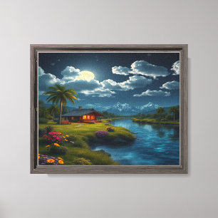 Impressão Em Tela Cabina iluminada pelo rio - Nature Wall Art
