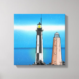 Impressão Em Tela Cabo Henry Lighthouds à noite