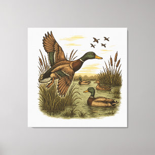 Impressão Em Tela Caça ao Pato-Marreco Voador Retro