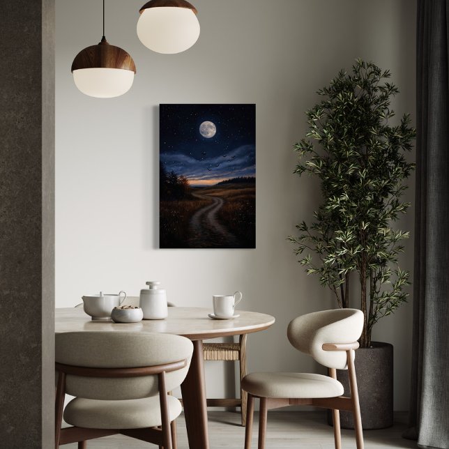 Impressão Em Tela Caça - Encantando Paisagem Noturna de Lua Completa (Criador carregado)