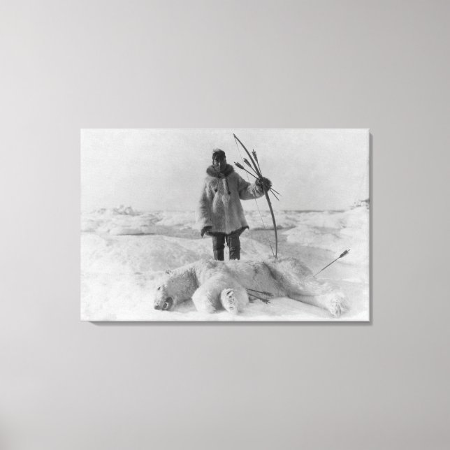 Impressão Em Tela Caçador esquimó com fotografia do urso polar (Frente)