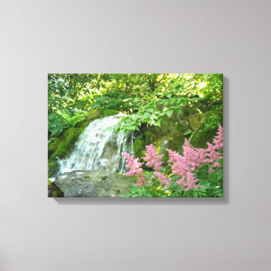 Impressão Em Tela Cachoeira e Astilbe Rosa