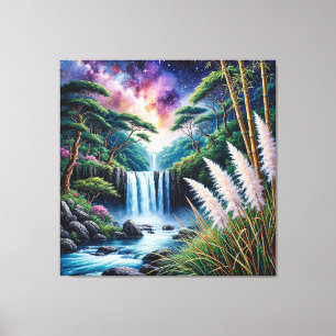 Impressão Em Tela Cachoeira Majestosa em uma Floresta Exuberante Sob