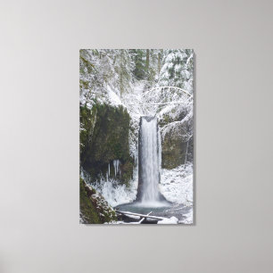 Impressão Em Tela Cachoeira obscura cercada por uma floresta nevado