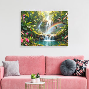 Impressão Em Tela Cachoeiras Arco-íris Beija-flores Esconderijo Trop
