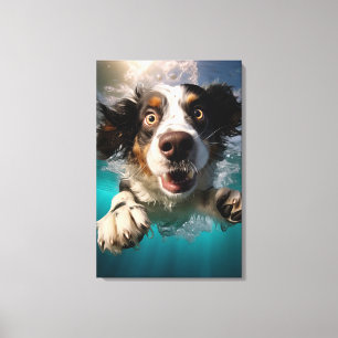 Impressão Em Tela Cachorro Animado Nadando Embaixo D'água Design