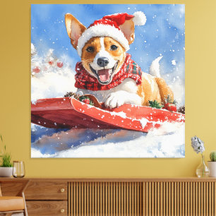 Impressão Em Tela Cachorro Basenji no Sledge Deixe-o nevar no Natal