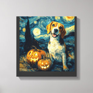 Impressão Em Tela Cachorro Beagle Fofo Abóbora de Halloween F