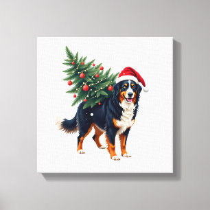 Impressão Em Tela Cachorro Bernês Fofo em uma Árvore de Natal para