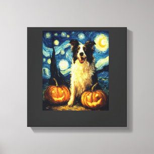 Impressão Em Tela Cachorro Border Collie Fofo Abóbora de Halloween P