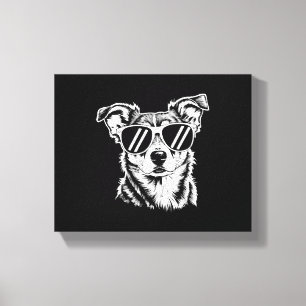 Impressão Em Tela Cachorro Border Collie Usando Óculos de Sol Pet Vi