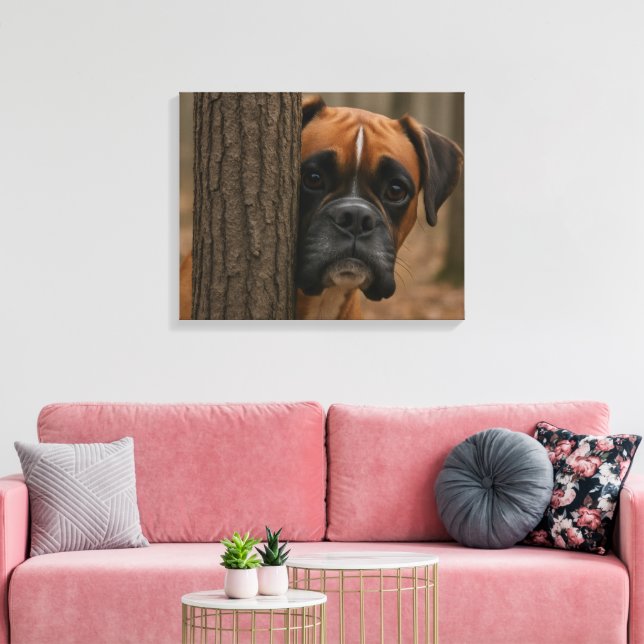 Impressão Em Tela Cachorro Boxer Espia (Insitu(Sala de estar))