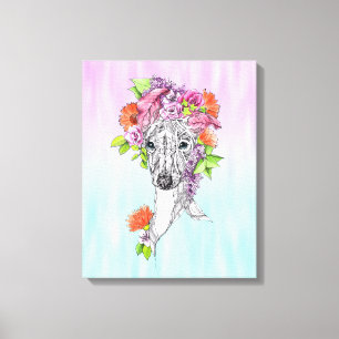 Impressão Em Tela Cachorro-branco italiano desenhando flores arte