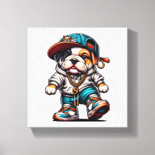 Impressão Em Tela Cachorro Bulldog Fofo Moda Cartoon