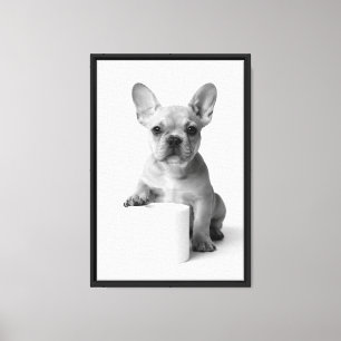 Impressão Em Tela Cachorro Bulldog Francês Engraçado Preto e Branco