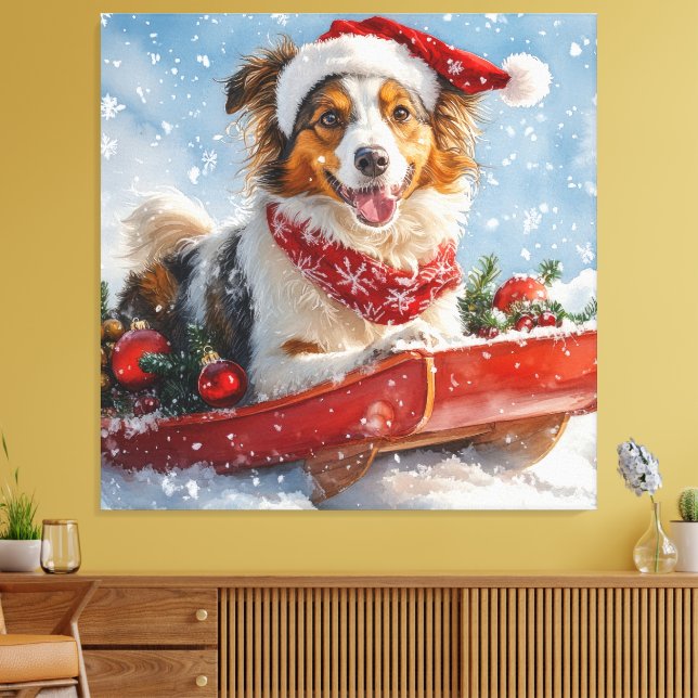 Impressão Em Tela Cachorro Collie em Sledge Deixe-o nevar no Natal (Insitu(Sala de estar))