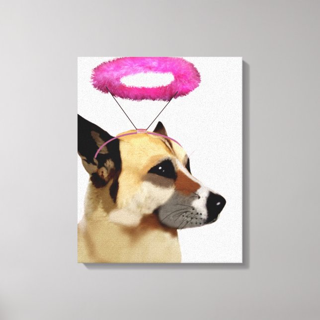 Impressão Em Tela Cachorro com Halo Rosa (Frente)