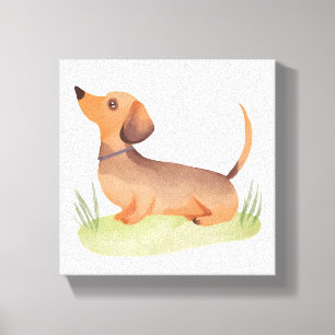 Impressão Em Tela Cachorro Dachshund   Aquarela de Pet de Cachorro F