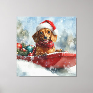 Impressão Em Tela Cachorro Dachshund Sledge Deixe-o nevar no Natal