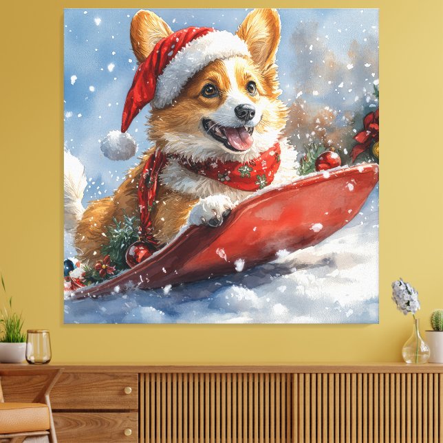 Impressão Em Tela Cachorro de Corgi, deixe nevar o Natal (Insitu(Sala de estar))