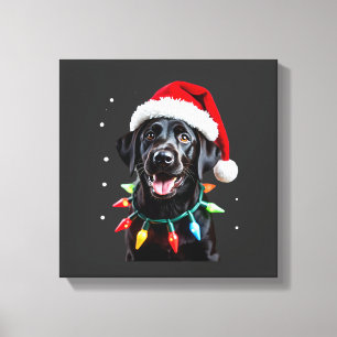 Impressão Em Tela Cachorro de pijama com luz de árvore de Natal Labr