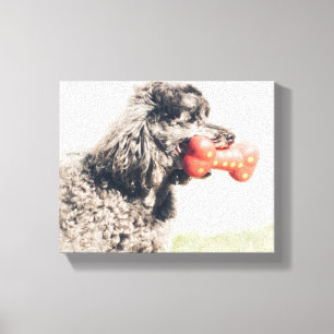 Impressão Em Tela Cachorro De Poodle Cortado Com Osso De Brinquedo