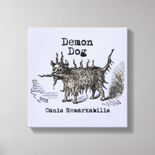 Impressão Em Tela Cachorro Demônio Vintage Engraçado Fofo