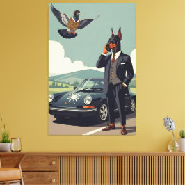 Impressão Em Tela Cachorro Doberman Pinscher antropomórfico engraçad