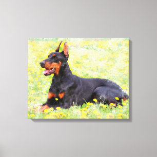 Impressão Em Tela Cachorro Doberman sentado no jardim Pintura de Aqu