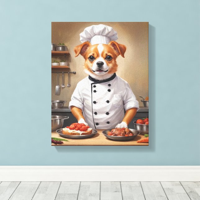 Impressão Em Tela Cachorro Engraçado Chef Comida Pet Boneco (Insitu(piso de madeira))