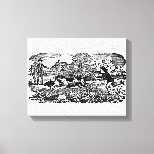 Impressão Em Tela Cachorro executando ilustração vitoriana antiga de (Frente)