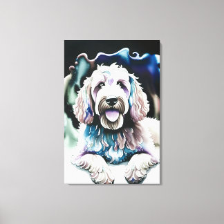 Impressão Em Tela Cachorro Feliz de Goldendoodle Pastel Aquarela "Cã
