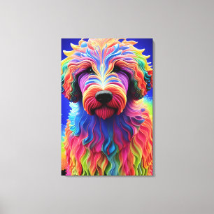 Impressão Em Tela Cachorro Goldendoodle Abstrato Colorido