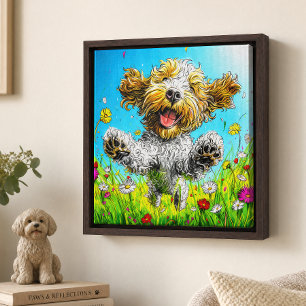Impressão Em Tela Cachorro Havanês Feliz Prado Colorido de Flores Si