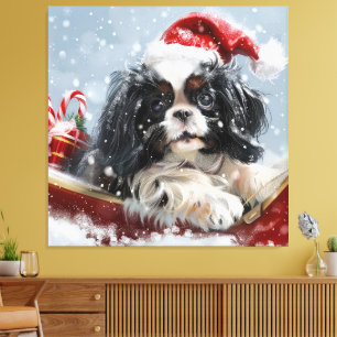 Impressão Em Tela Cachorro Japonês Chin Natal Festivo
