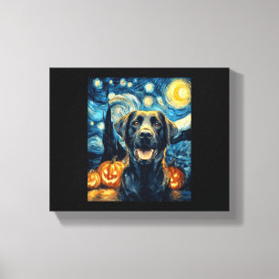 Impressão Em Tela Cachorro Labrador Preto Fofo de Halloween Jack O L