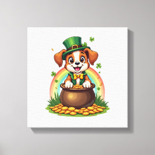 Impressão Em Tela Cachorro Lucky Leprechaun Vintage Arco-íris Pote d