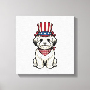 Impressão Em Tela Cachorro Patriótico Desenho Vetorial de Gravura Vi