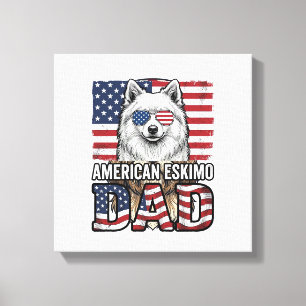 Impressão Em Tela Cachorro Patriótico Vintage Pai Esquimó Americano