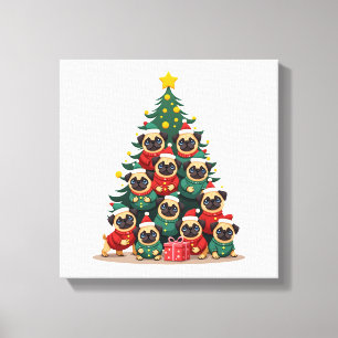 Impressão Em Tela Cachorro Pug Árvore de Natal Natal Fofo (2)