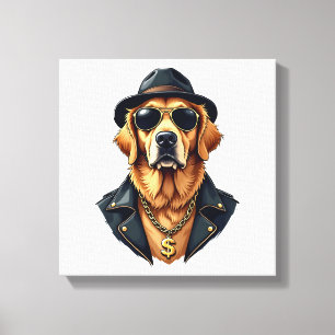 Impressão Em Tela Cachorro Retriever Dourado Vintage Legal de Óculos