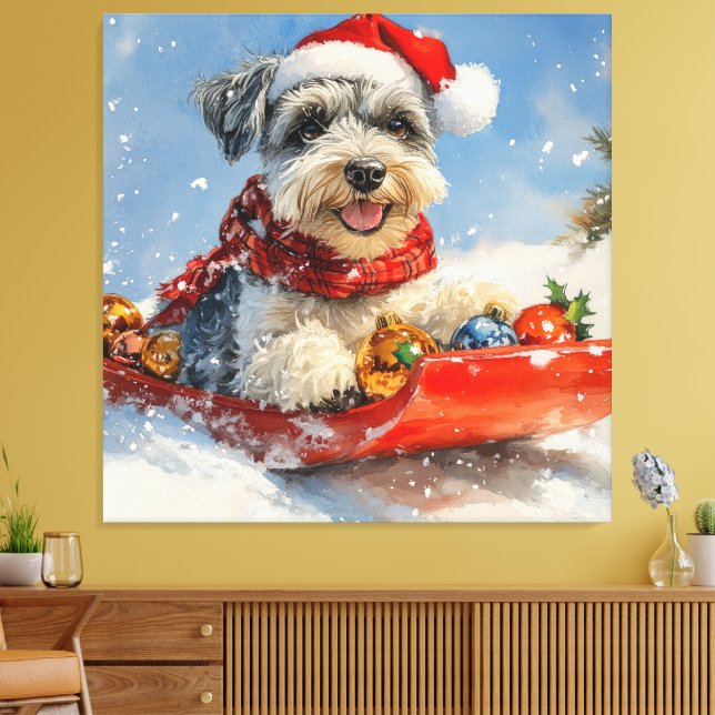 Impressão Em Tela Cachorro Schnauzer Sledge Deixe-o nevar no Natal (Insitu(Sala de estar))