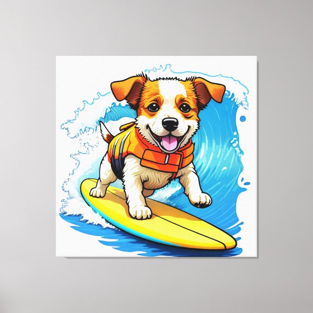 Impressão Em Tela Cachorro Surfista (Frente)