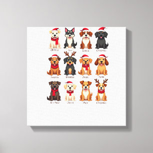 Impressão Em Tela Cachorros Natal Adoráveis 12 Cães Amantes de Cães