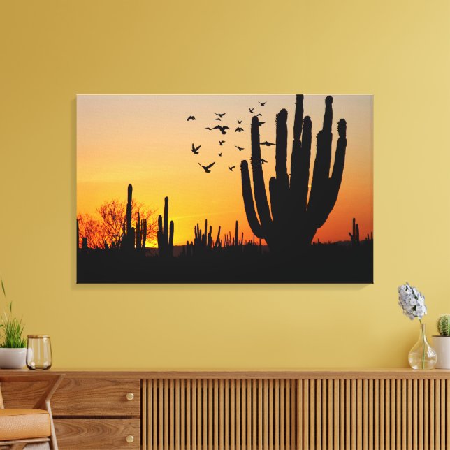 Impressão Em Tela Cactus Desert Sunset Cena (Insitu(Sala de estar))