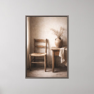 Impressão Em Tela Cadeira Minimalista Rústica & Vaso de Barro